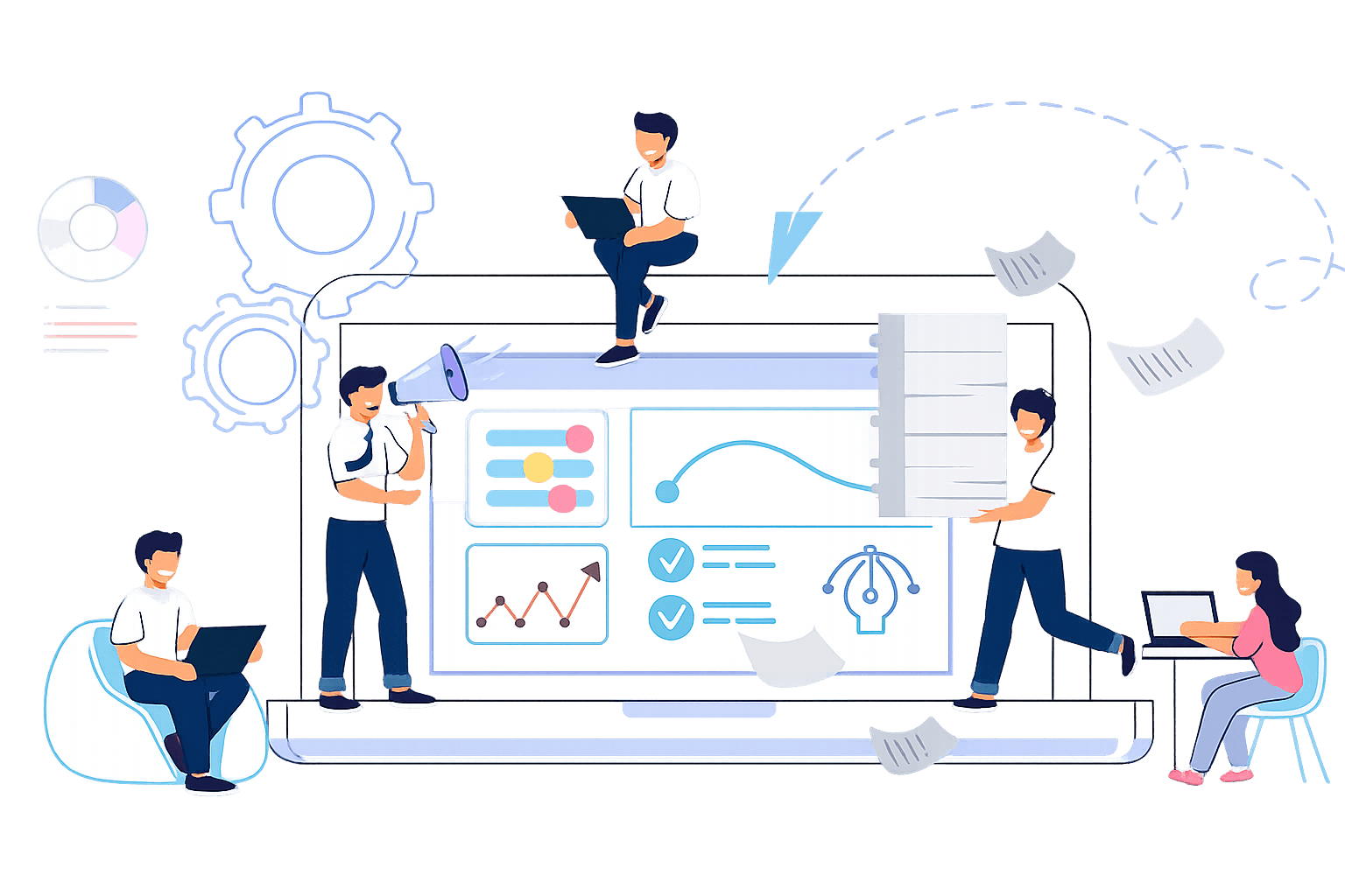 Custom software development hero illustration.
