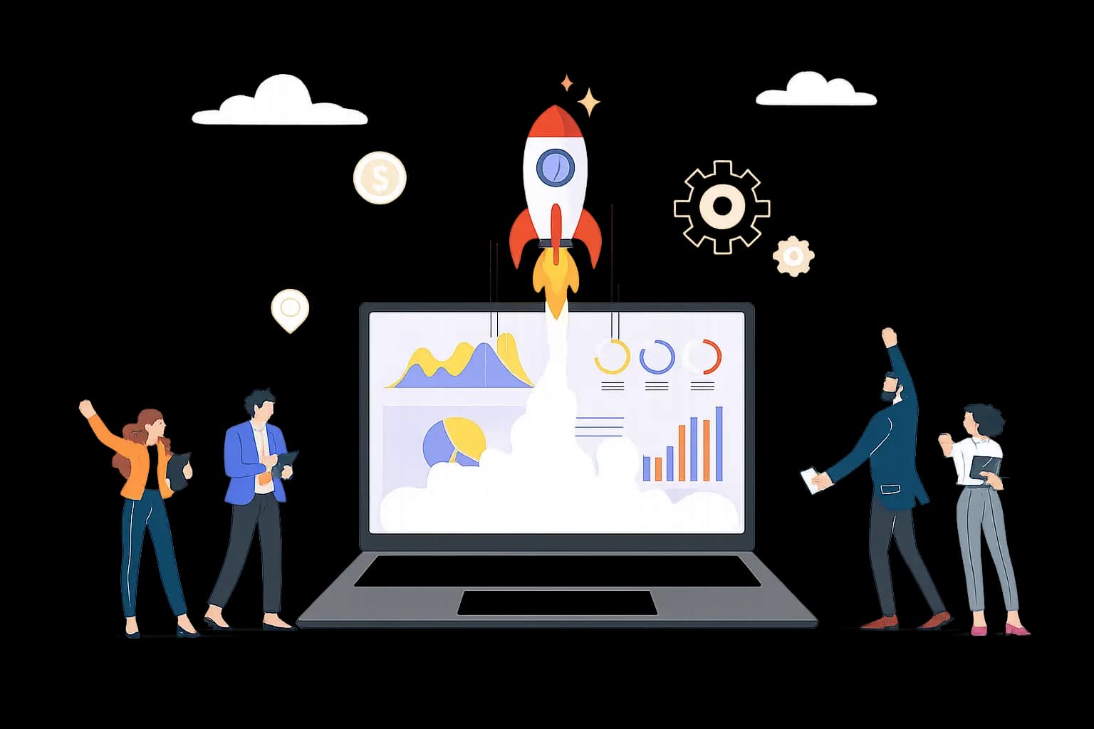 Illustration representing MVP development: rapid product validation and launch.