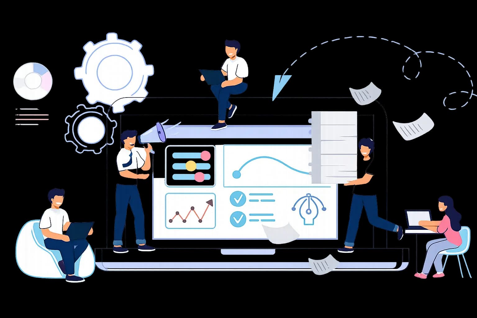 Custom software development hero illustration.